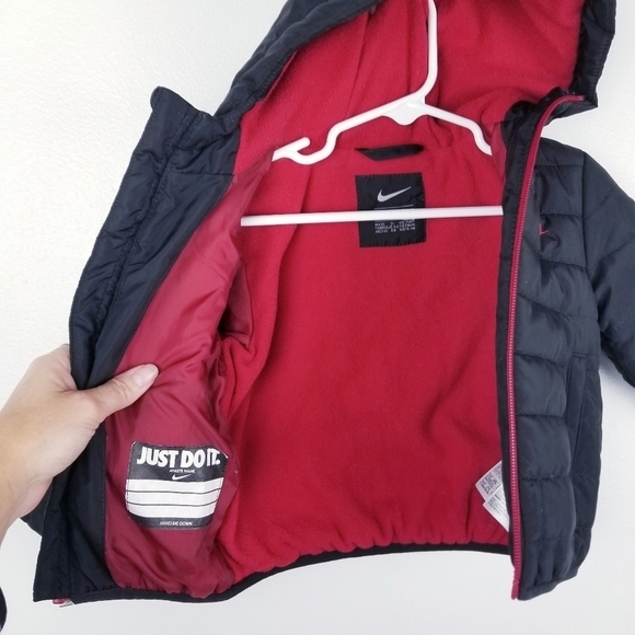 Nike JUST DO IT Fleece-Lined Black & Red Puffer Coat, size 12 Months - Picture 7 of 12